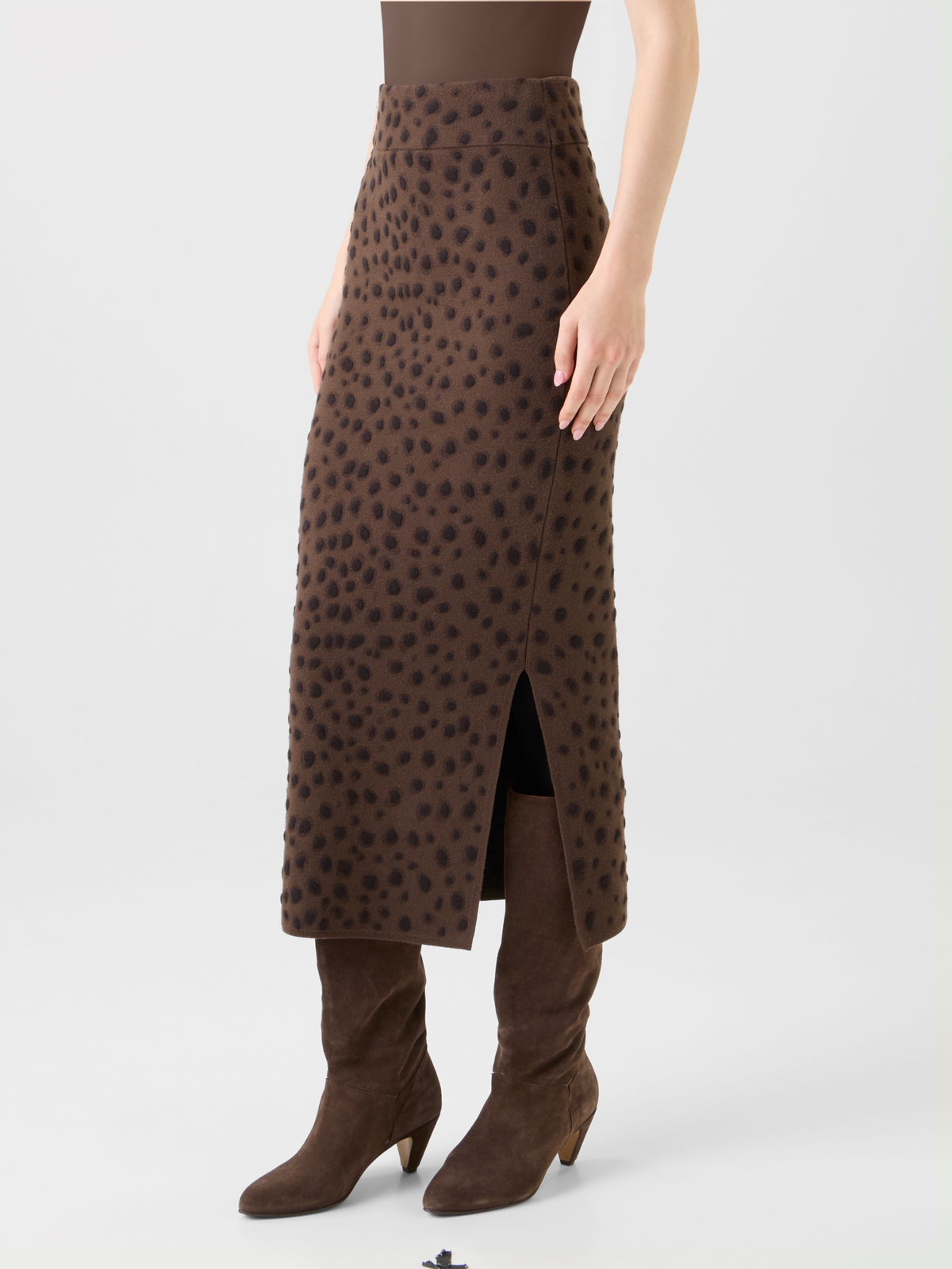 Designer Merino Wool Knit Tube Skirt in Leopard Jacquard - neutral - brown #editorial