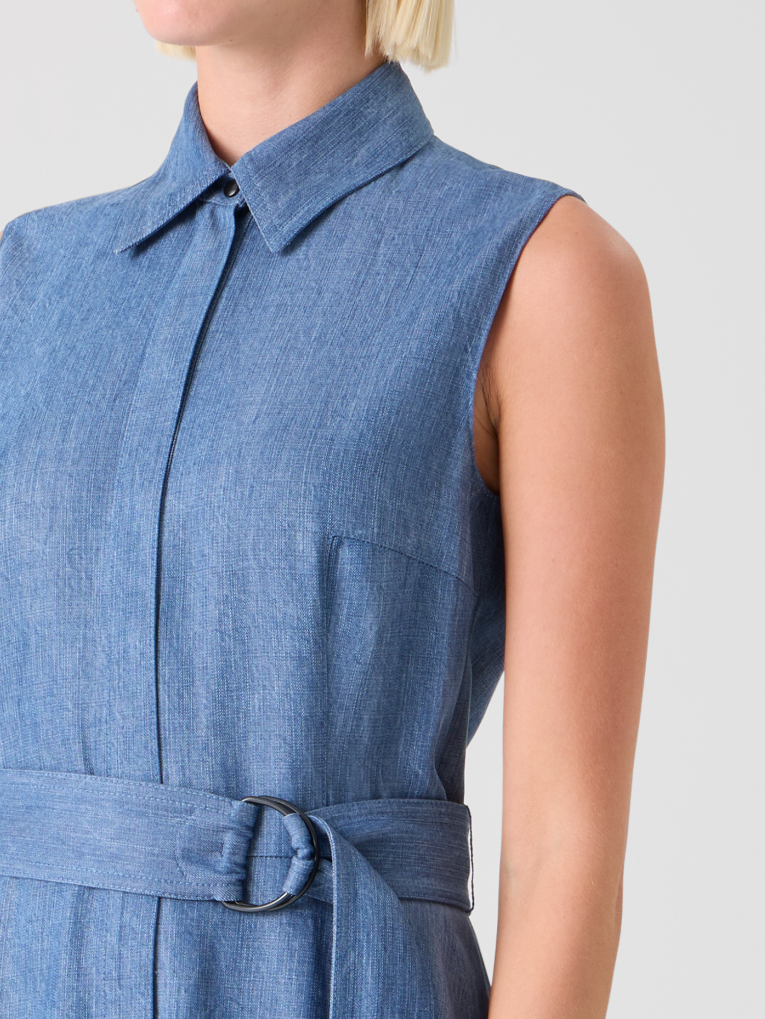 Designer Denim Shirt Dress with Eyelet Guipure - blue