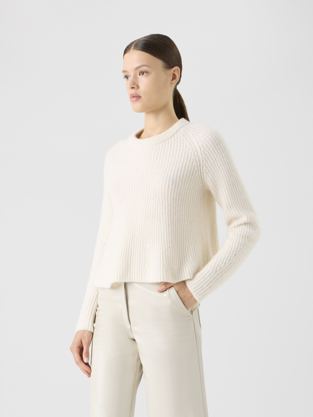 Designer Cashmere-Silk Ribbed Sweater - ecru #editorial