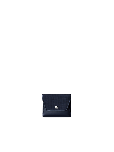 Designer Compact Wallet in Horsehair and Leather - navy - blue