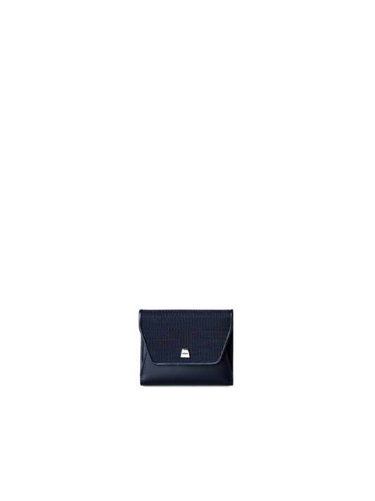 Designer Compact Wallet in Horsehair and Leather - navy - blue