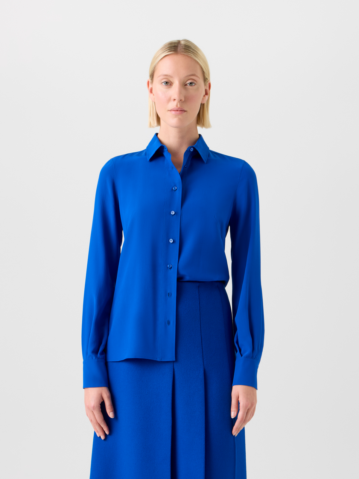 Designer Silk Crêpe Shirt Blouse - blue #editorial