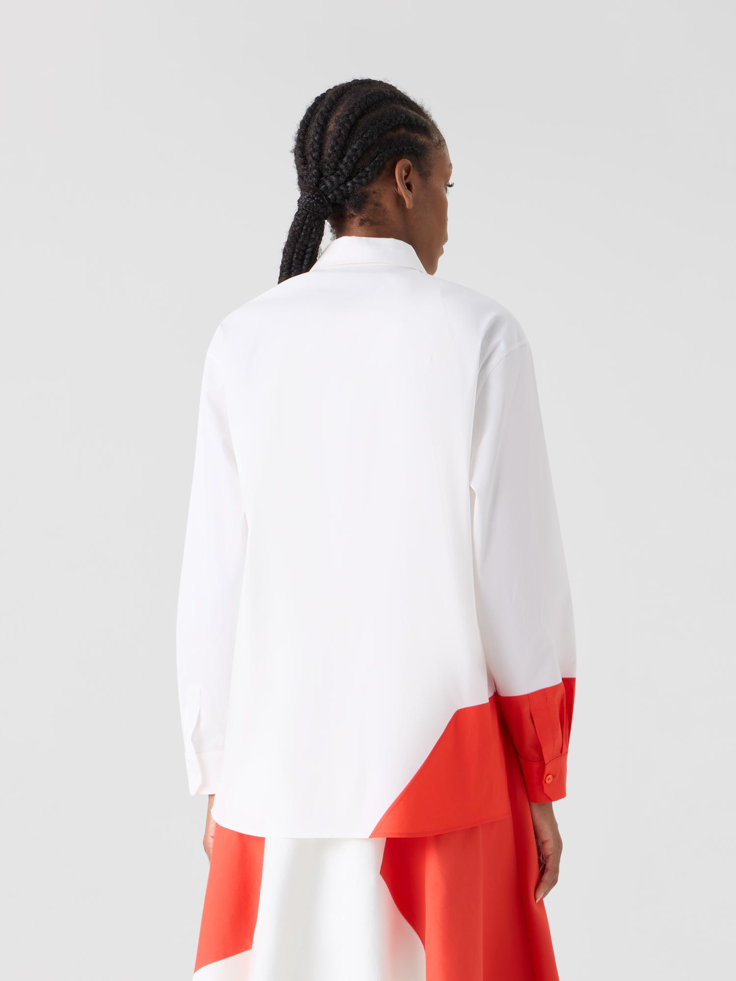 Designer Oversize Cotton Blouse with Poligon Patchwork - ecru 