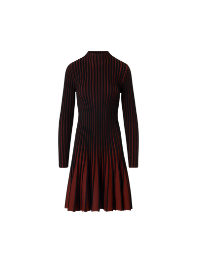 Designer Fit-and-Flare Ribbed Knit Dress - black - multicolor