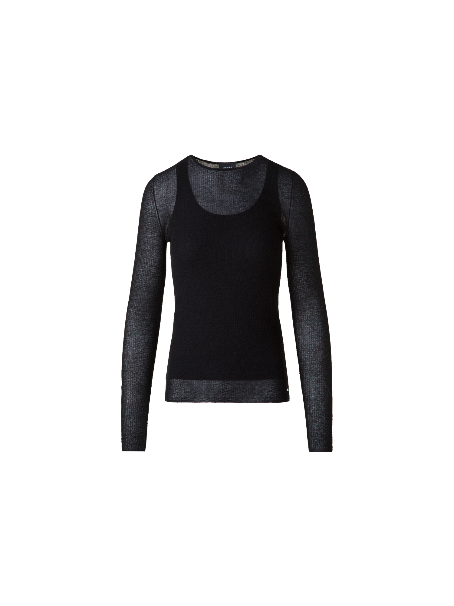 Designer Double Layered Knit Sweater in Sheer Cotton - black