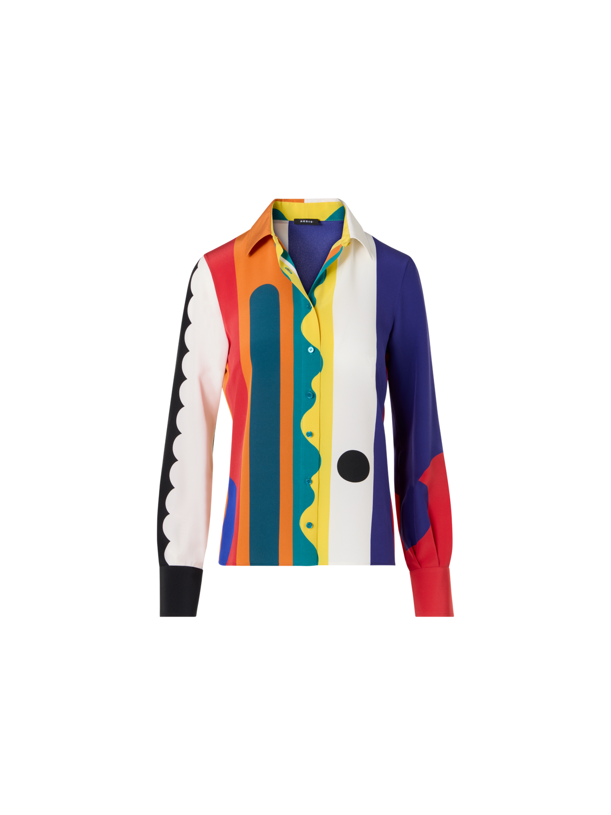 Designer Silk Crêpe Blouse with Paravent Print - multicolor