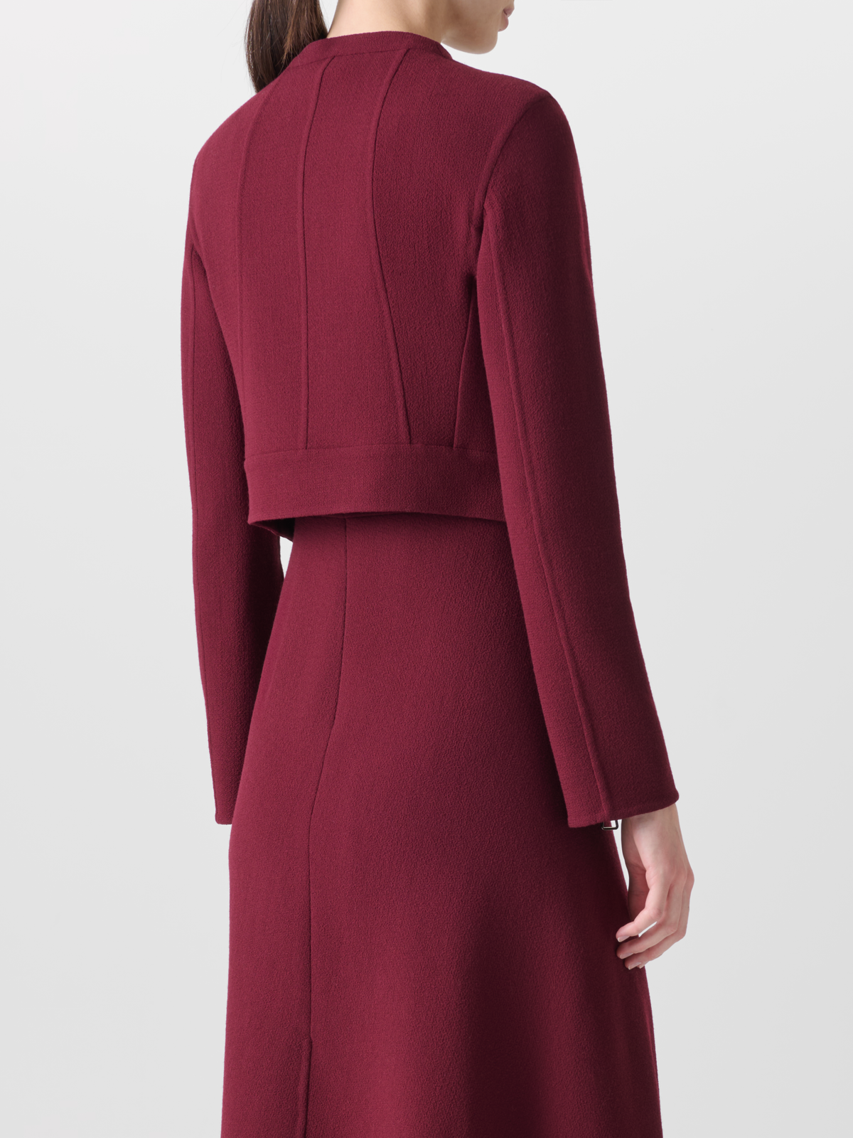 Designer Asymmetrical Cropped Jacket in Wool Double-Face - red #editorial