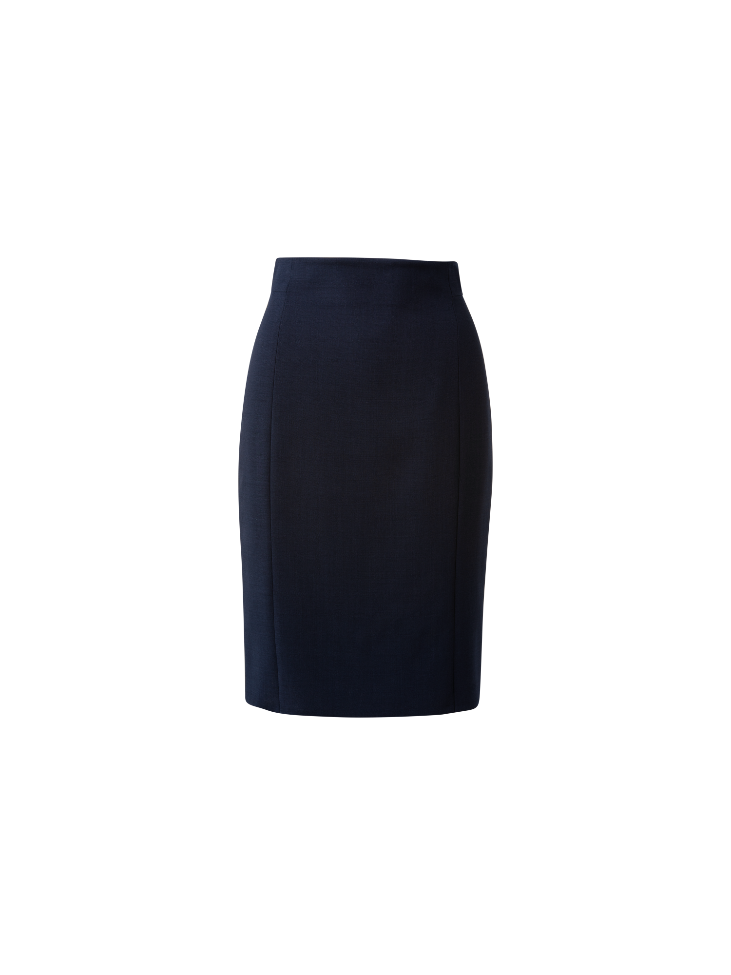 Designer Wool Double-Face Pencil Skirt with Slits - navy - blue