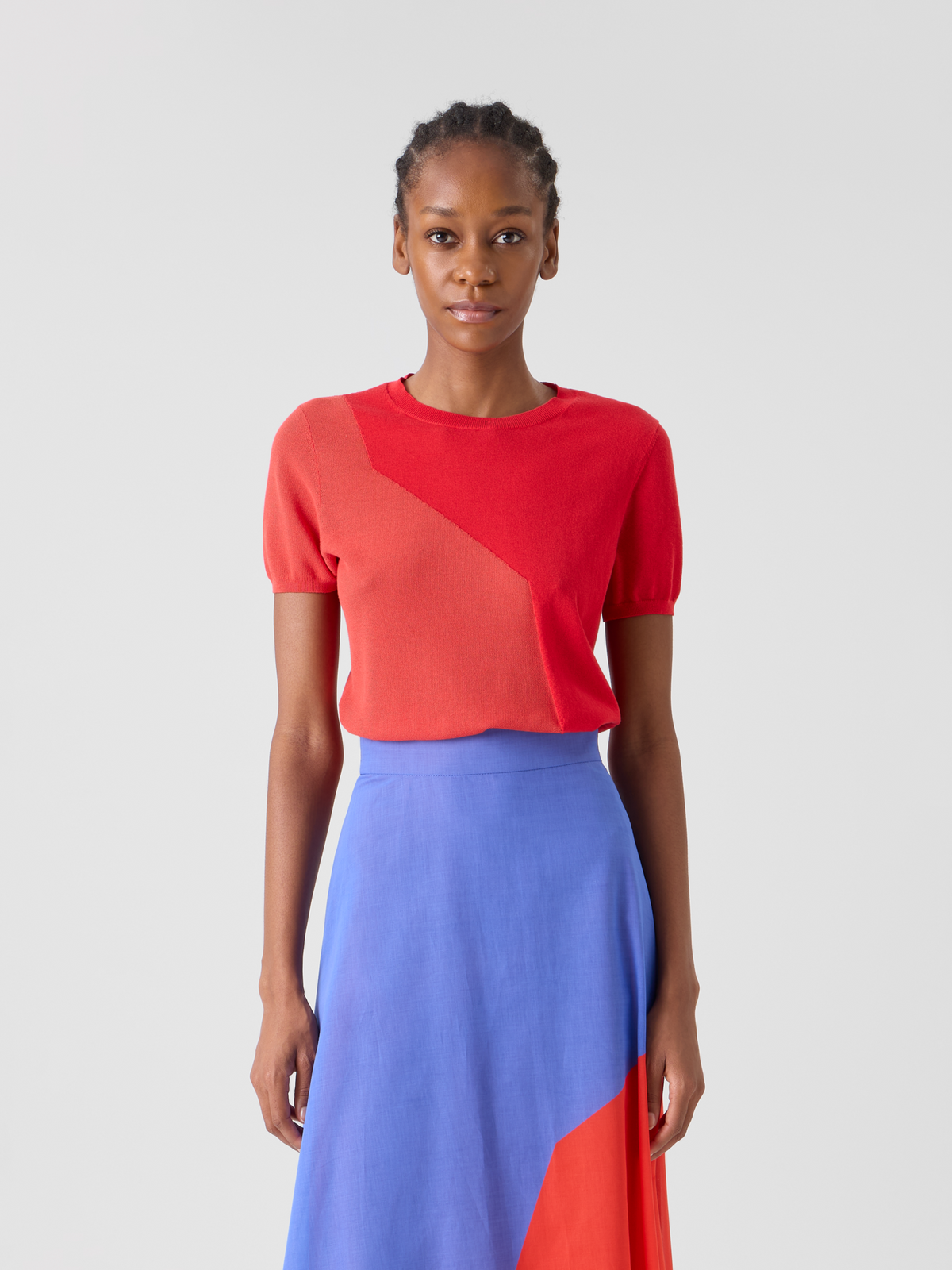 Designer Silk Cotton High Plains Intarsia Sweater - red