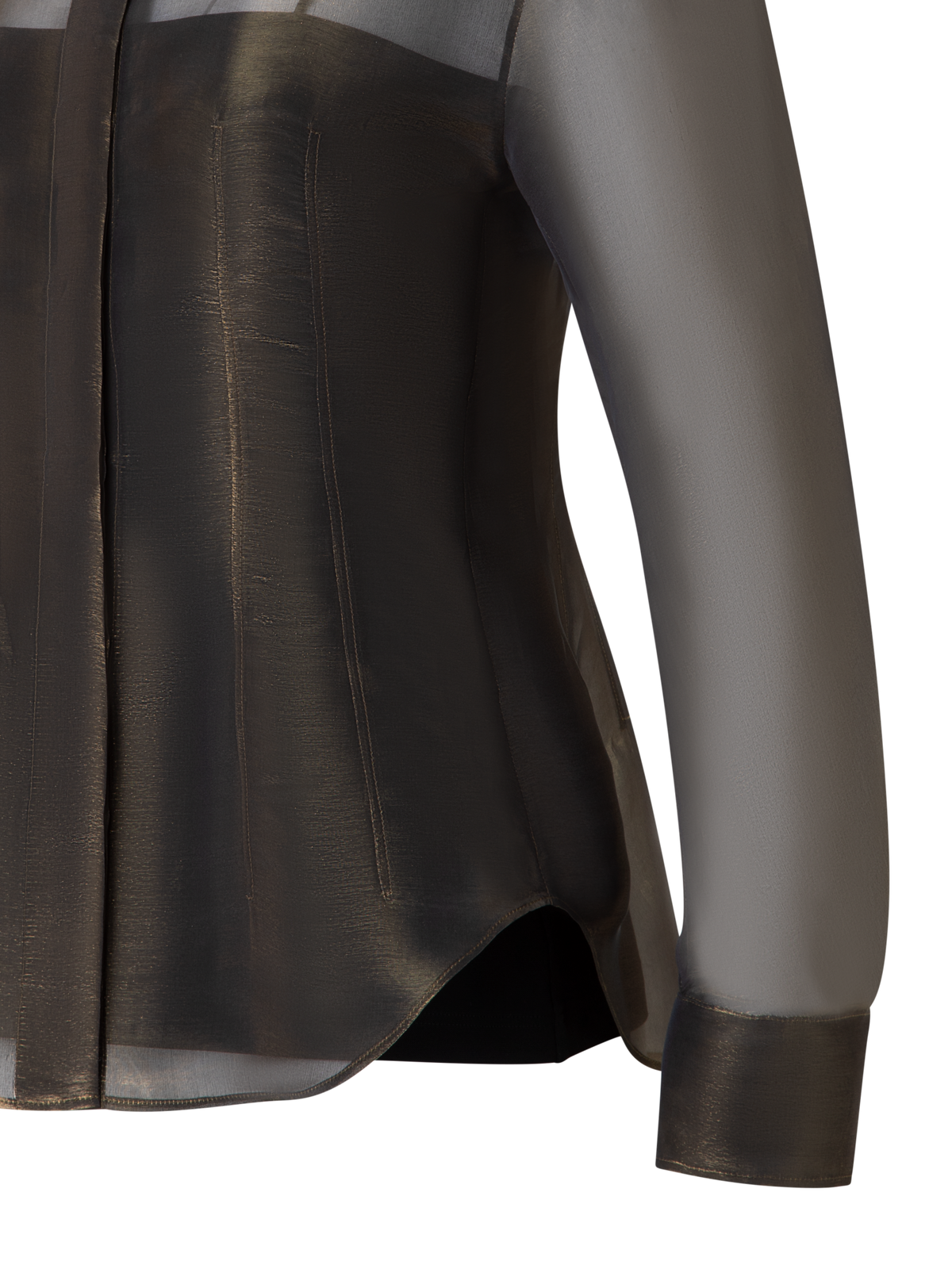 Designer Blouse in Sheer Organza Silk with Gold Shimmer - black - gold