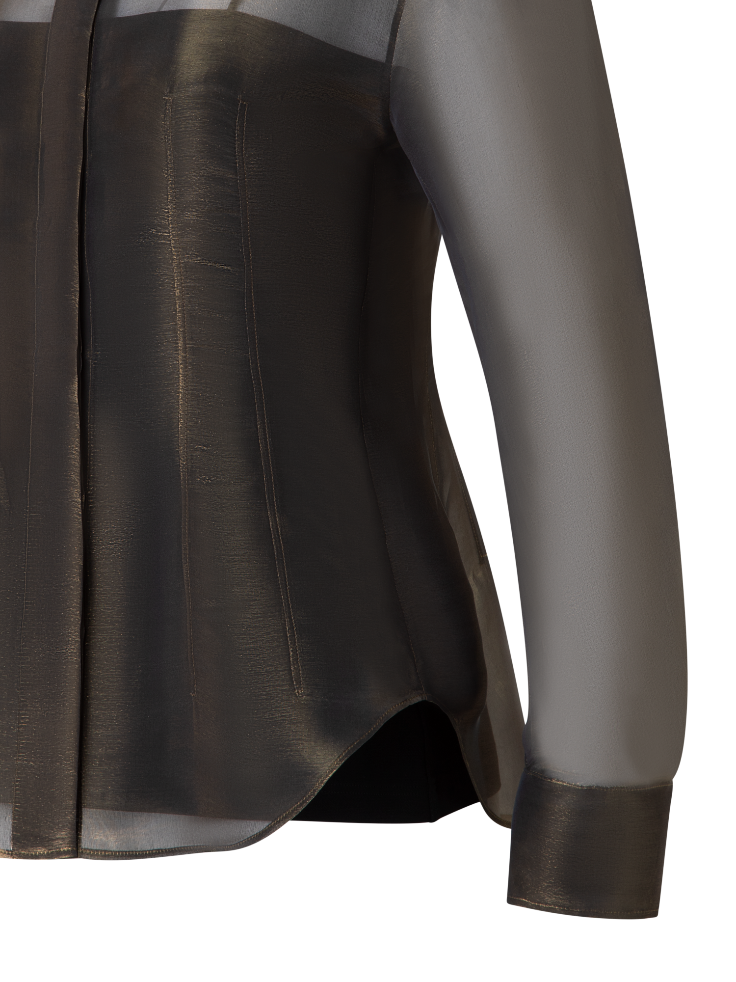 Designer Blouse in Sheer Organza Silk with Gold Shimmer - black - gold