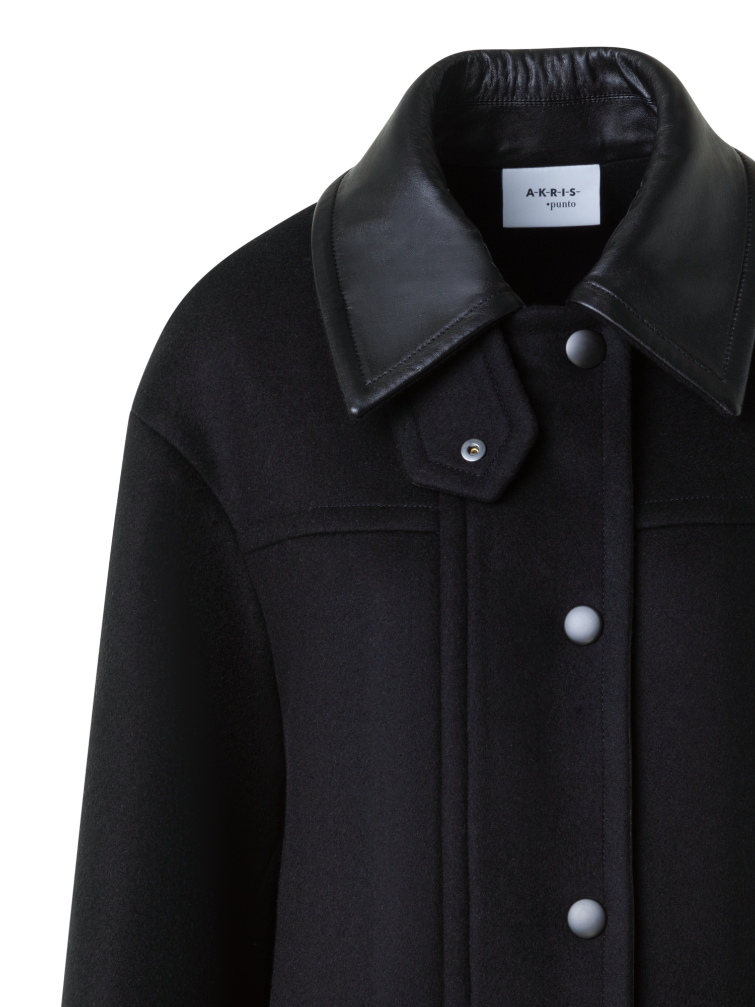 Designer Felted Wool Jacket with Faux Leather Collar - black - neutral