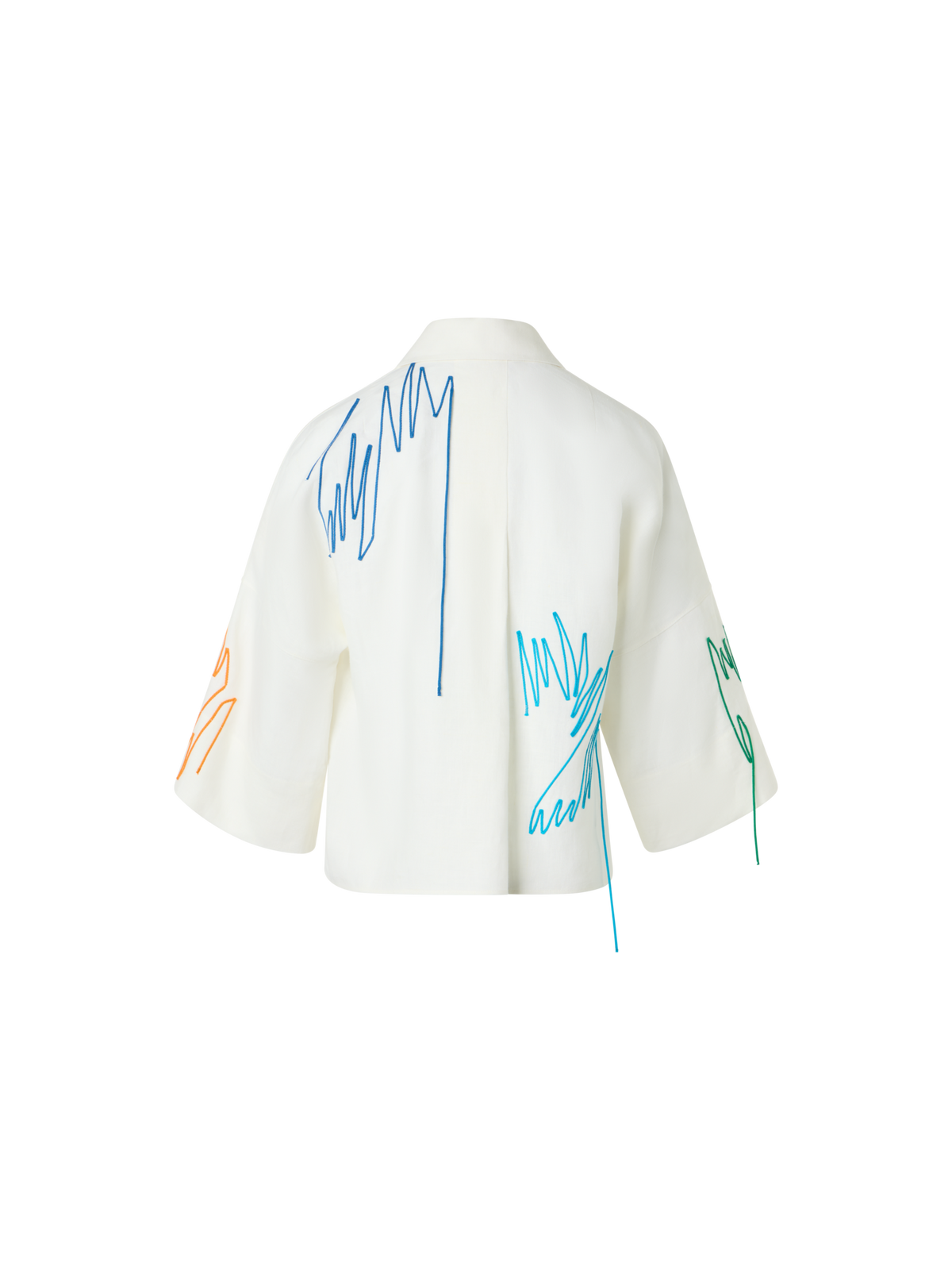 Designer Linen Cropped Blouse with Scribble Application - white