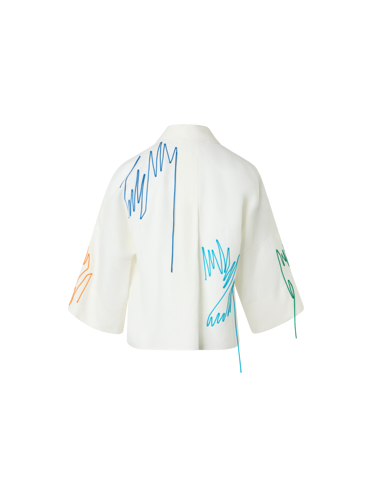 Designer Linen Cropped Blouse with Scribble Application - white