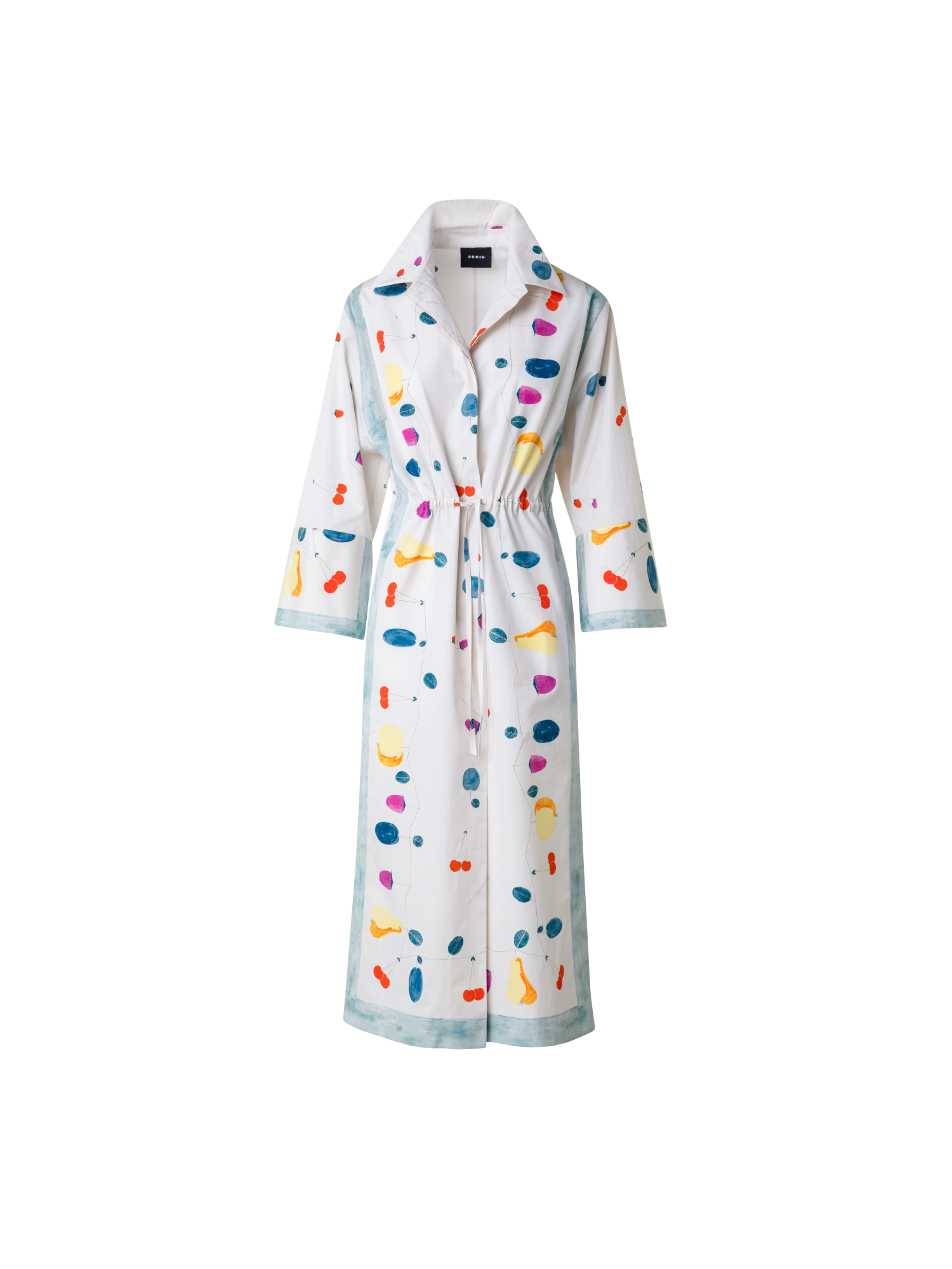 Designer Cotton Midi Shirt Dress with Fruits Print - multicolor