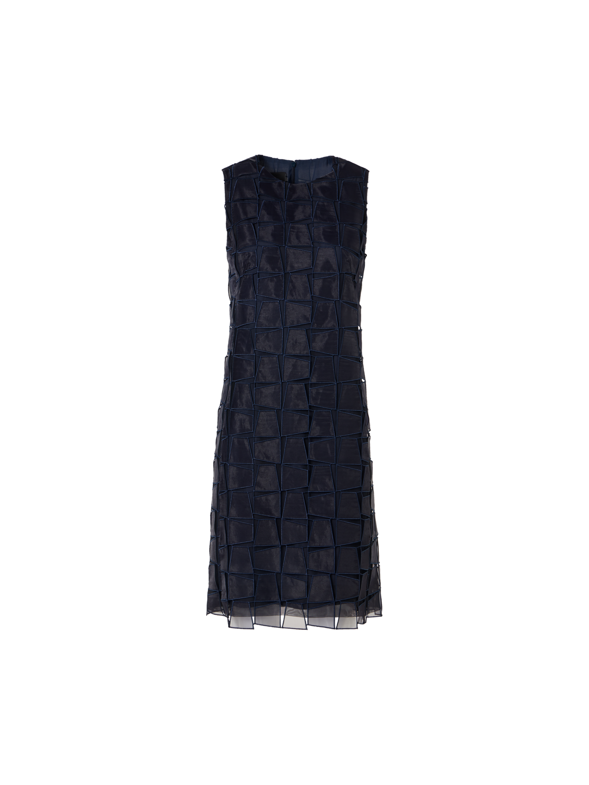 Designer Sleeveless Trapezoid Organza Sheath Dress - navy