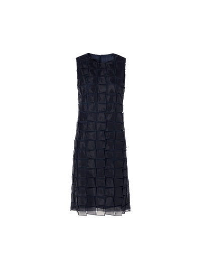 Designer Sleeveless Trapezoid Organza Sheath Dress - navy