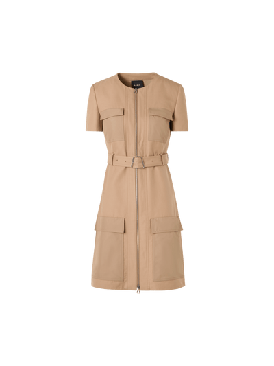 Designer Short-Sleeve Cotton Double-Face Dress - beige