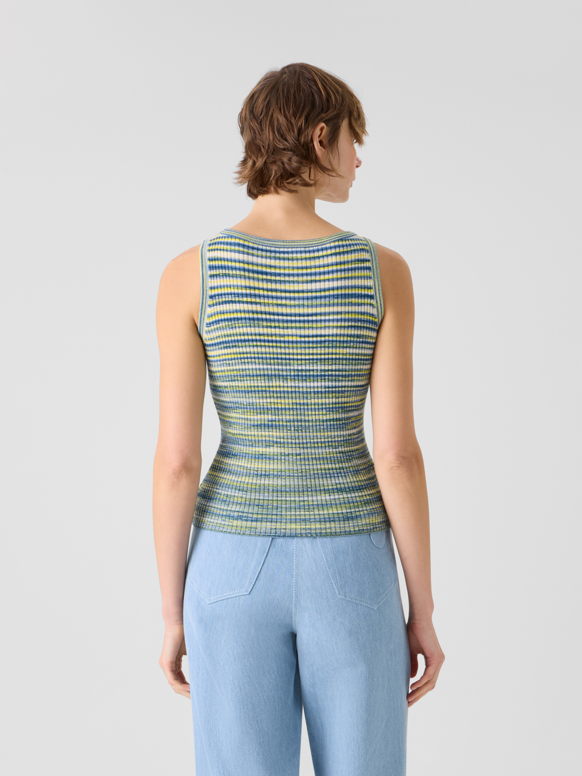 Designer Fitted Scoop Neck Space-Dye Merino Rib Knit Tank - multicolor #editorial