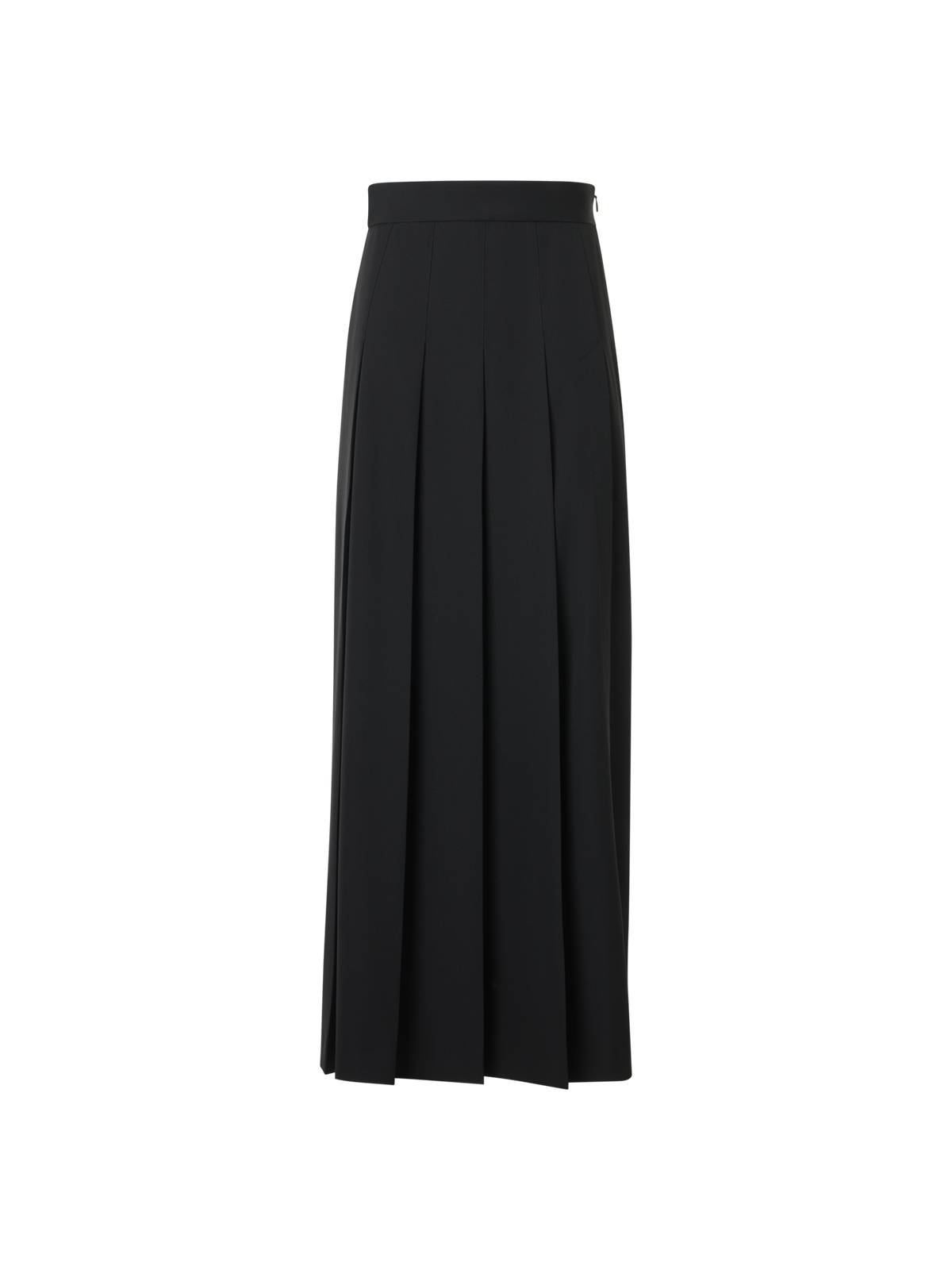 Designer Pleated Wool Midi Skirt - black