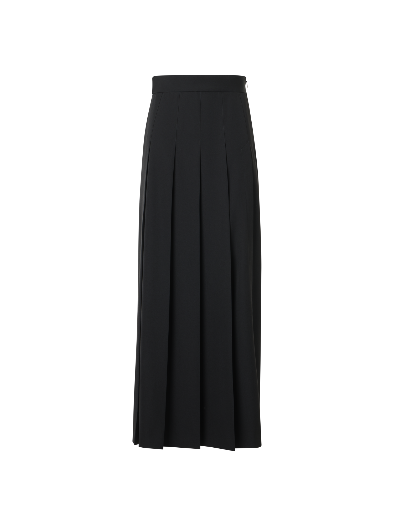 Designer Pleated Wool Midi Skirt - black