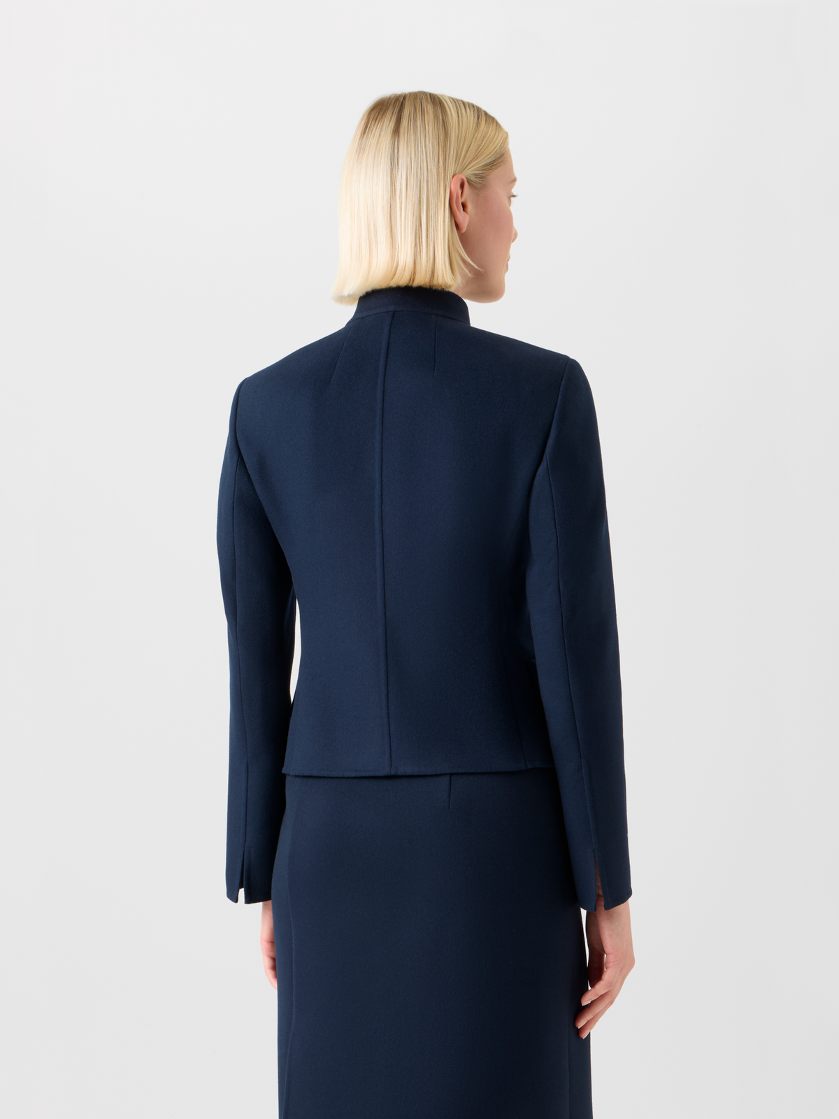 Designer Short Fitted Wool Flannel Double-Face Jacket - neutral - navy - blue #editorial