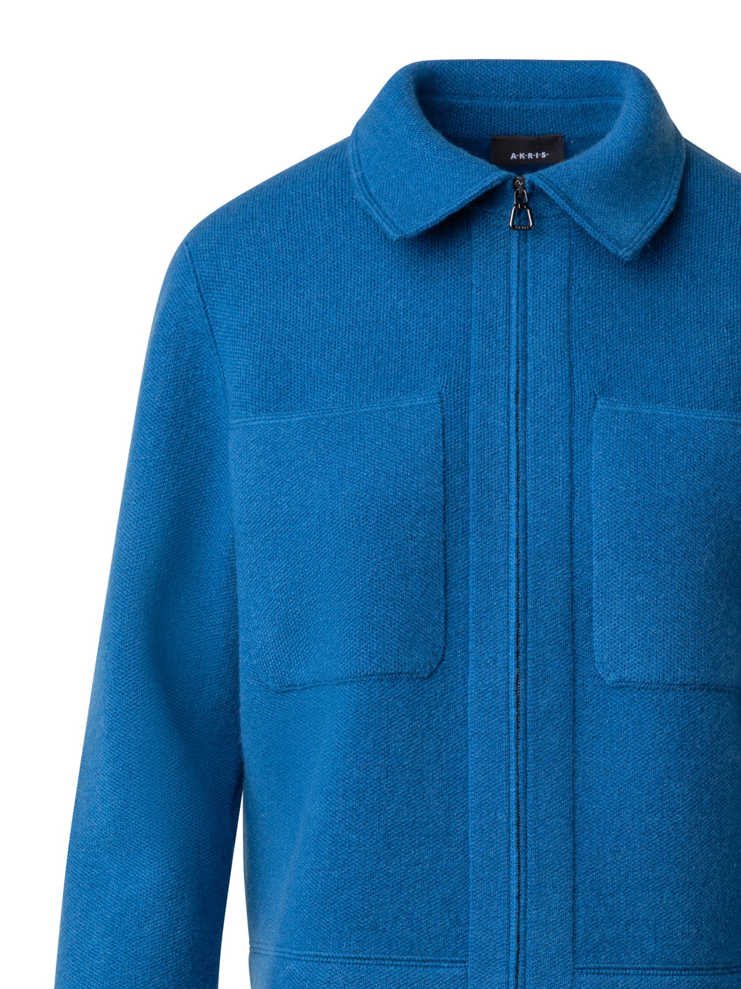 Designer Short Cashmere Knit Jacket - blue