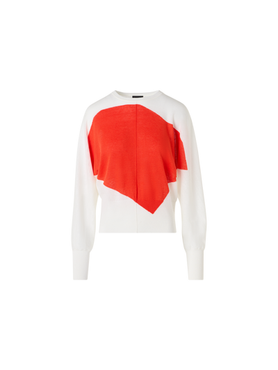 Designer Oversize Linen Cotton Sweater with Polygon Intarsia - multicolor