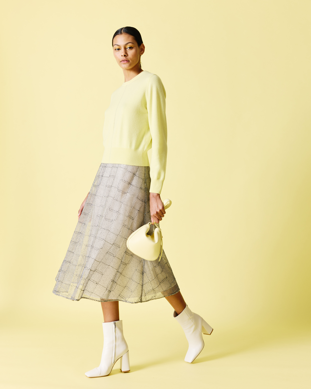 Designer Cashmere Sweater with Fine Sheer Stripe - pastel - yellow #editorial