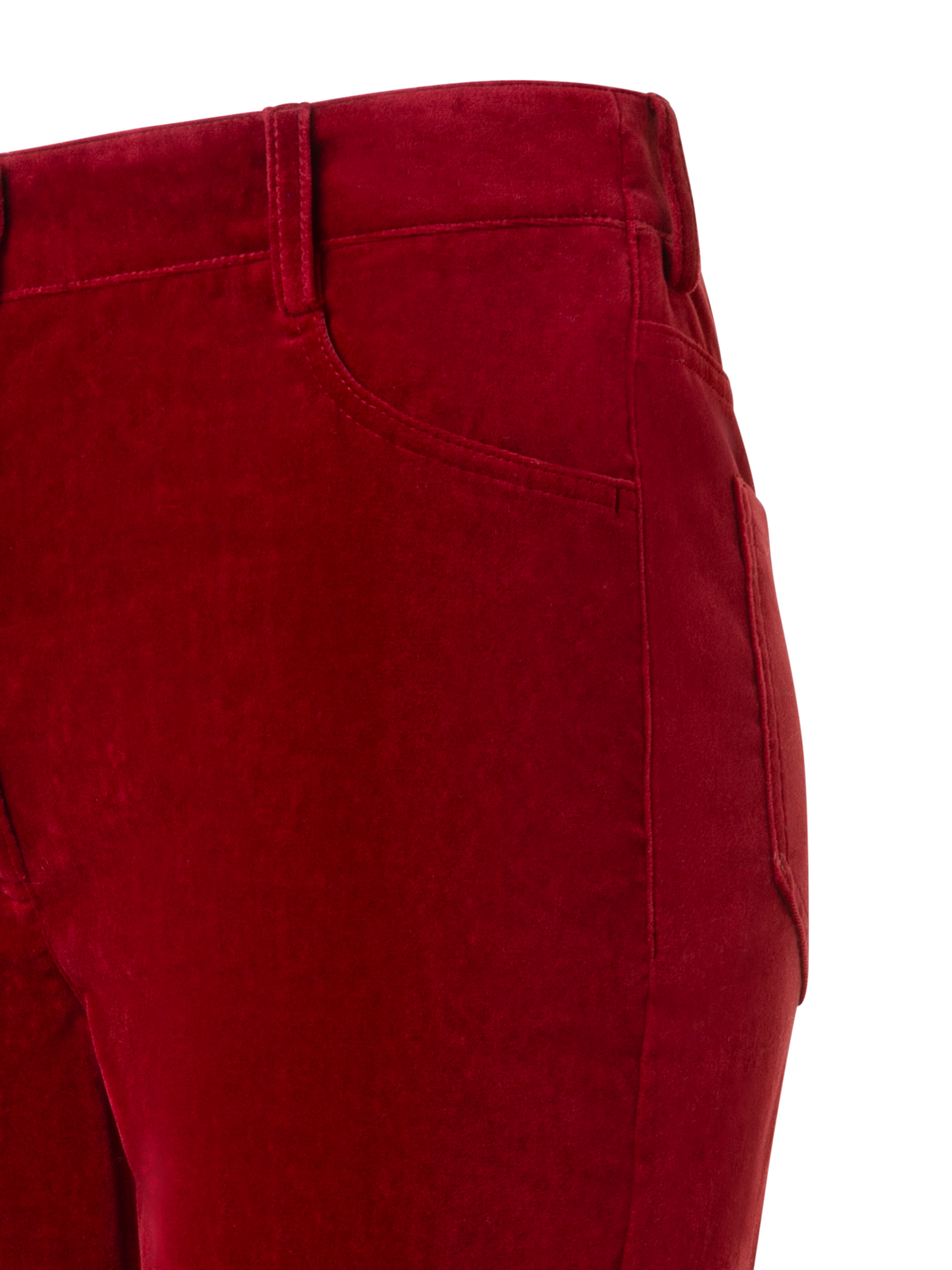 Designer Cropped Bootcut Stretch Cotton Velvet Pants - red