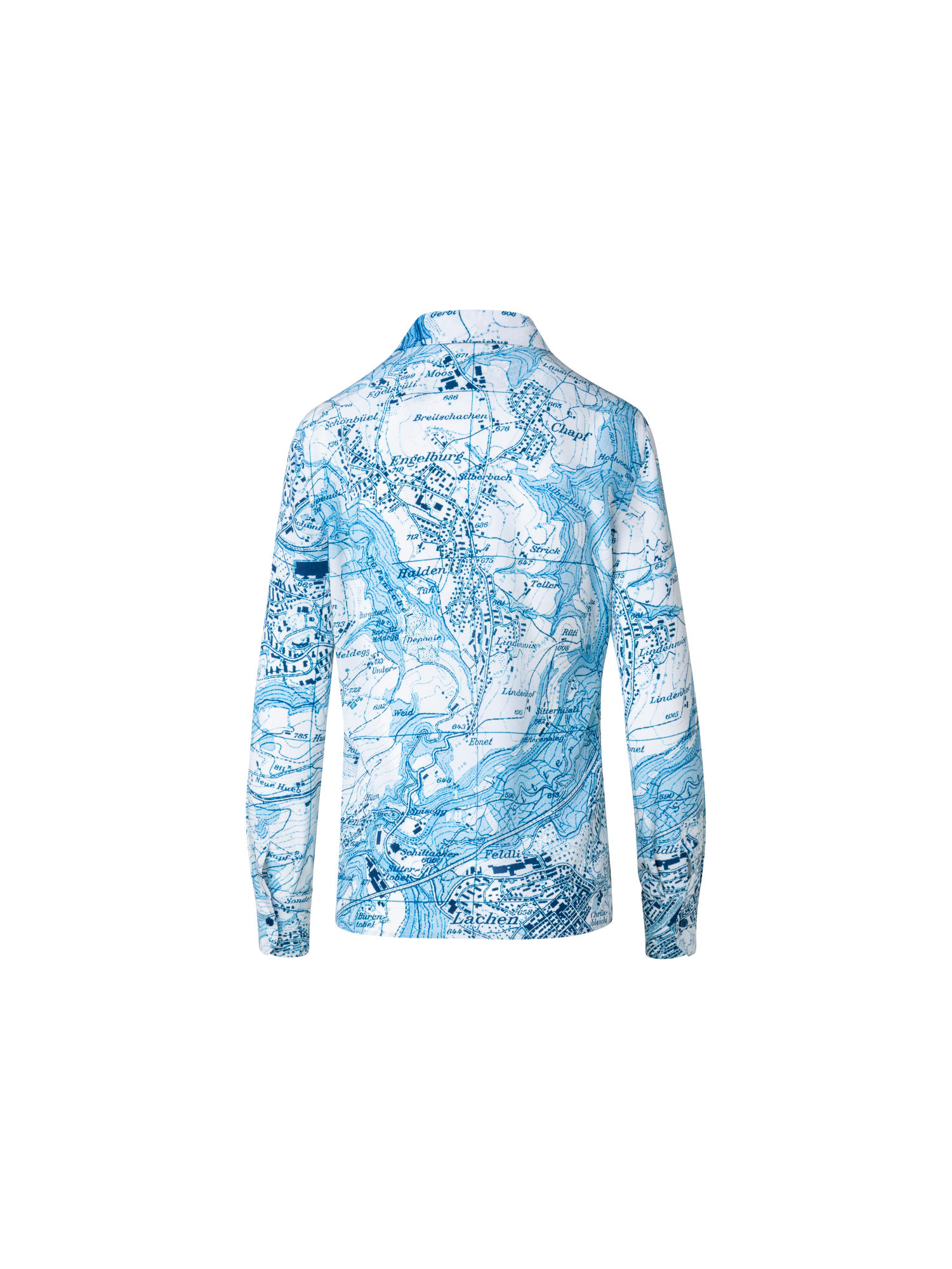 Designer St. Gallen Map Print Silk Blouse - blue - multicolor