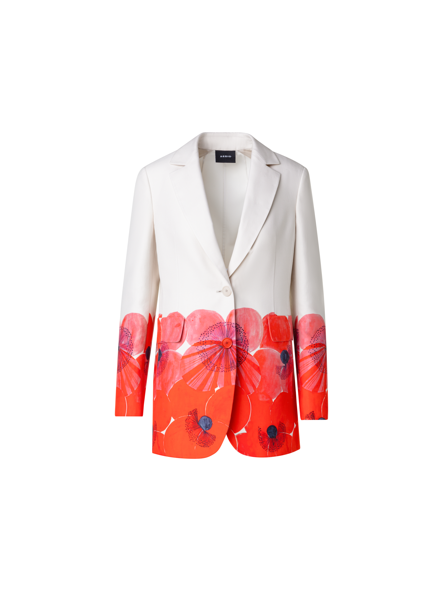 Designer Long Double-Face Jacket with Poppy Print - multicolor - red