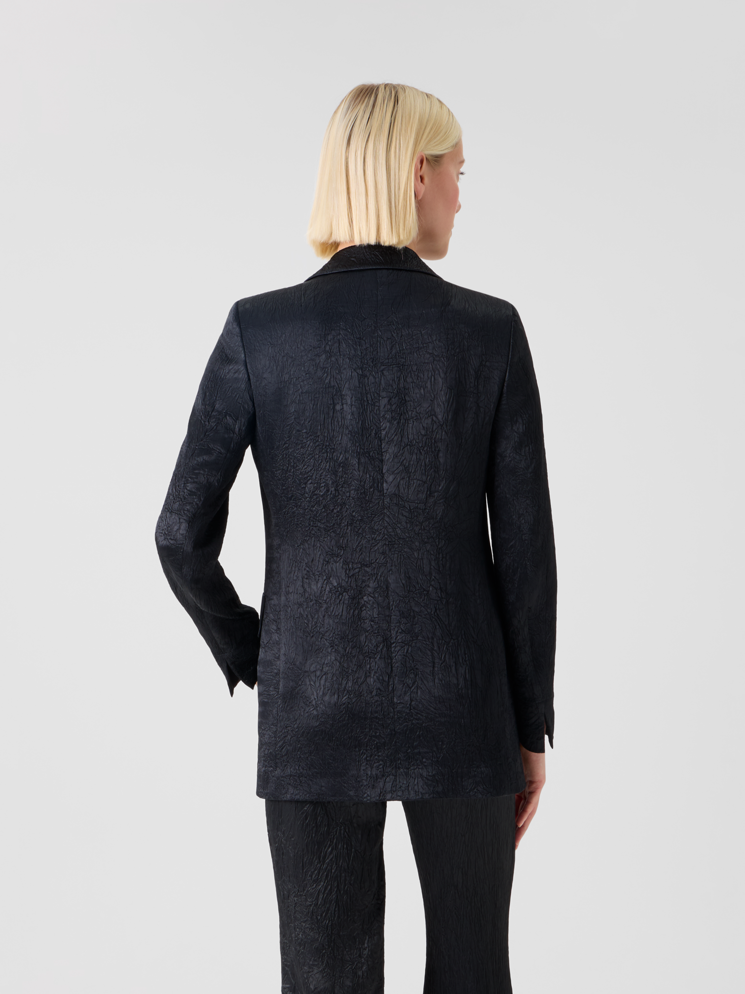 Designer Crinkled Satin Boyfriend Jacket - black