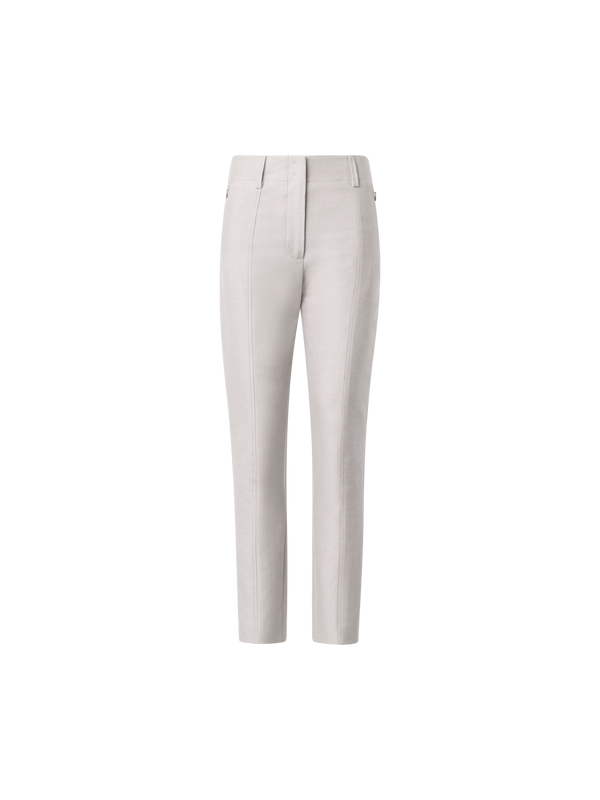 Designer Slim Cotton Silk Double-Face Pants - neutral - beige - grey