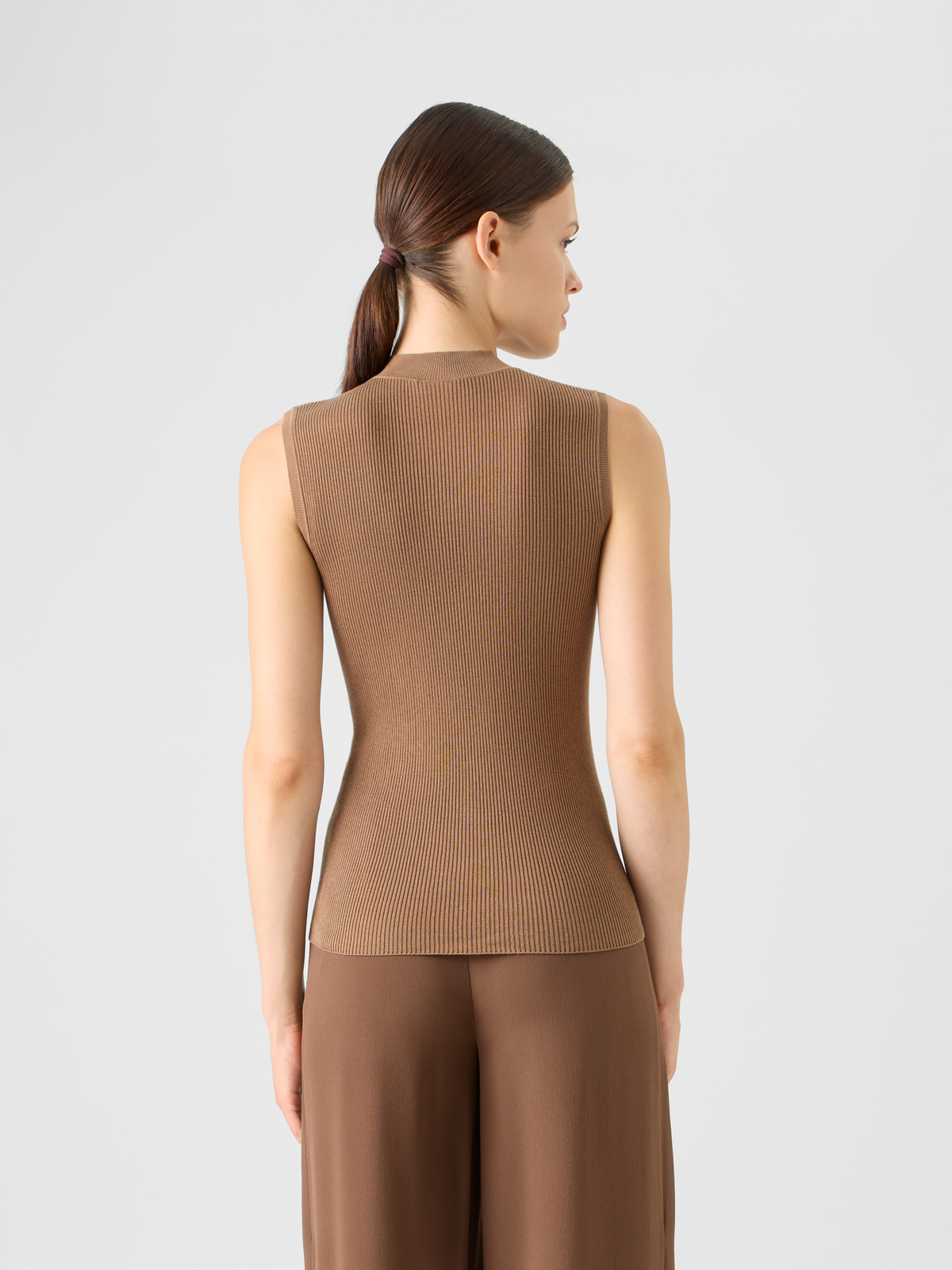Designer Silk-Cotton Rib Knit Top - brown #editorial