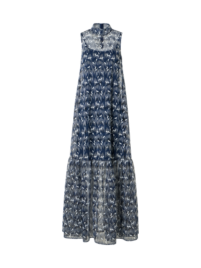 Designer Scribble Dot Embroidered Midi A-Line Dress - blue