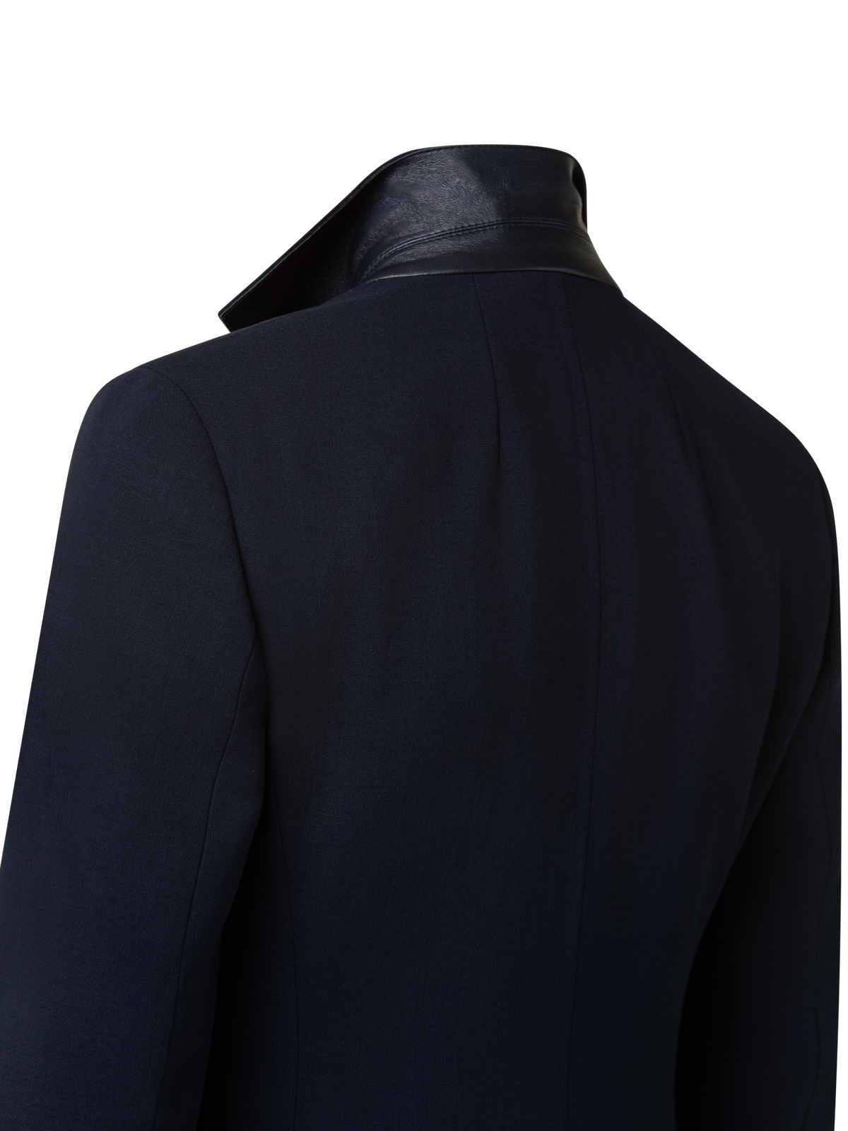 Designer Double-Face Blazer with Leather-Lined Collar - navy - blue