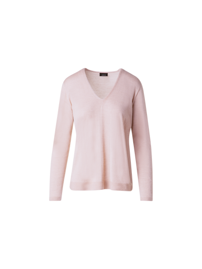Designer Seamless Cashmere and Silk V-Neck Sweater - pastel - pink