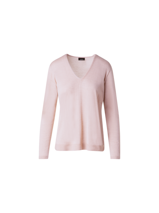 Designer Seamless Cashmere and Silk V-Neck Sweater - pastel - pink
