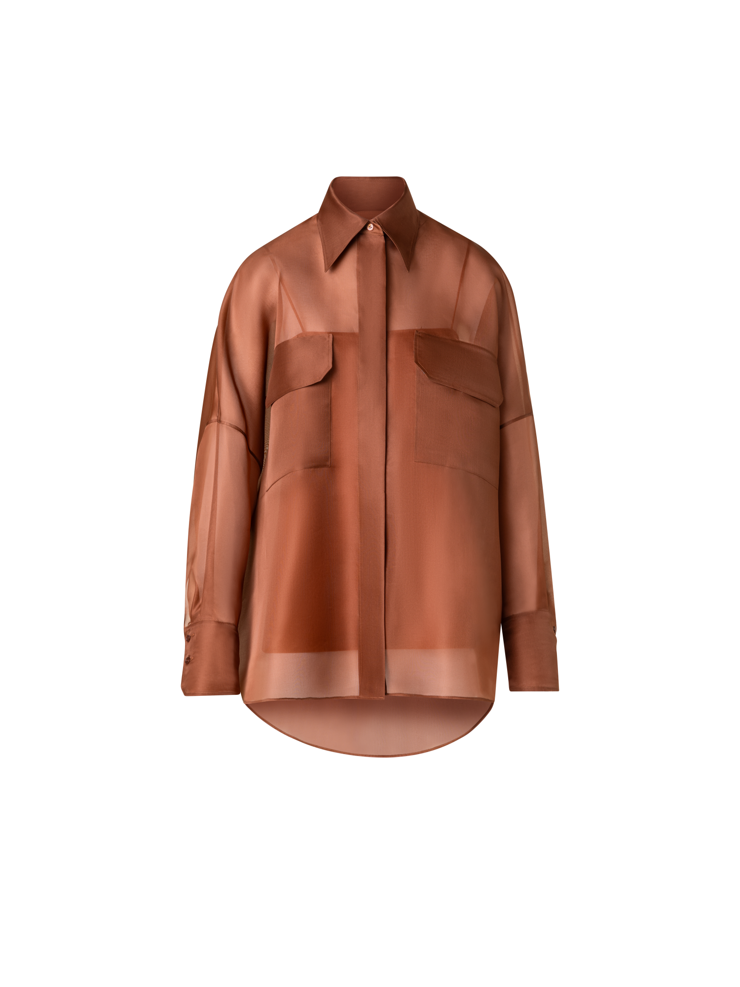Designer Oversized Semi-Sheer Silk Organza Shirt Blouse - brown