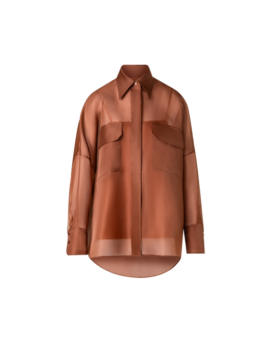 Designer Oversized Semi-Sheer Silk Organza Shirt Blouse - brown