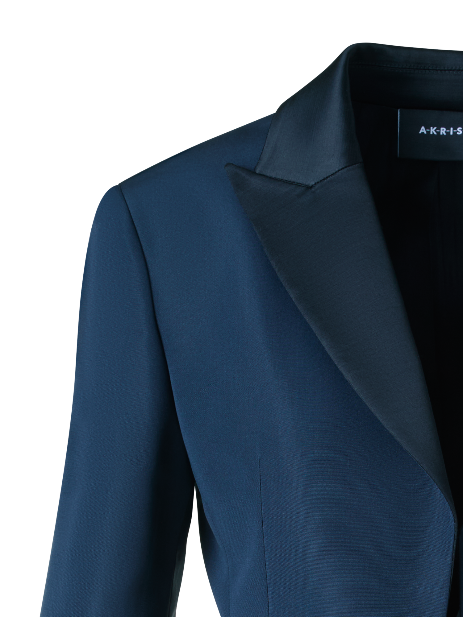 Designer Bi-Color Peak Lapel Ottoman Silk Jacket - neutral - navy - blue - multicolor