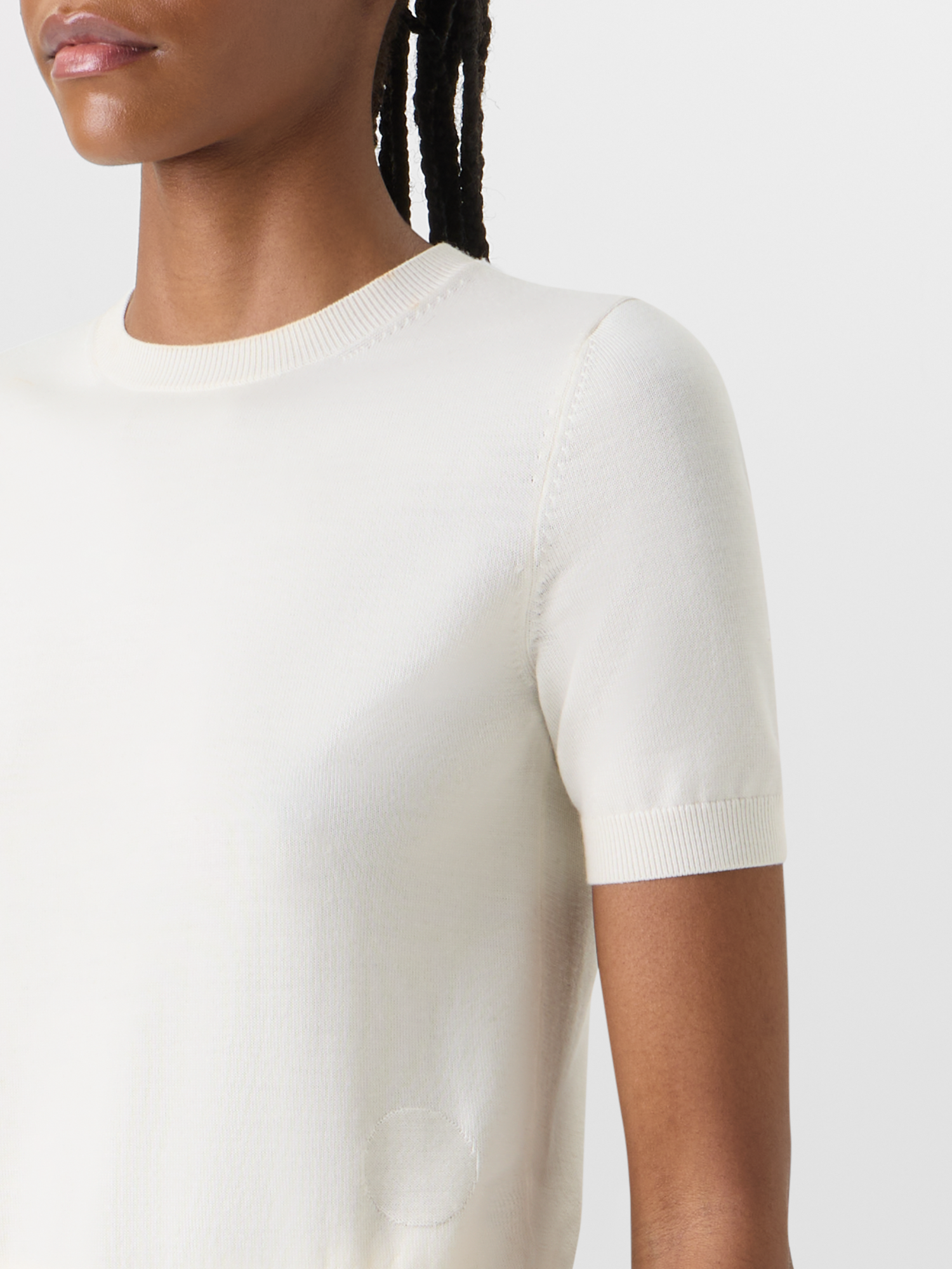 Designer Short-Sleeve Merino Wool Knit Sweater - ecru 
