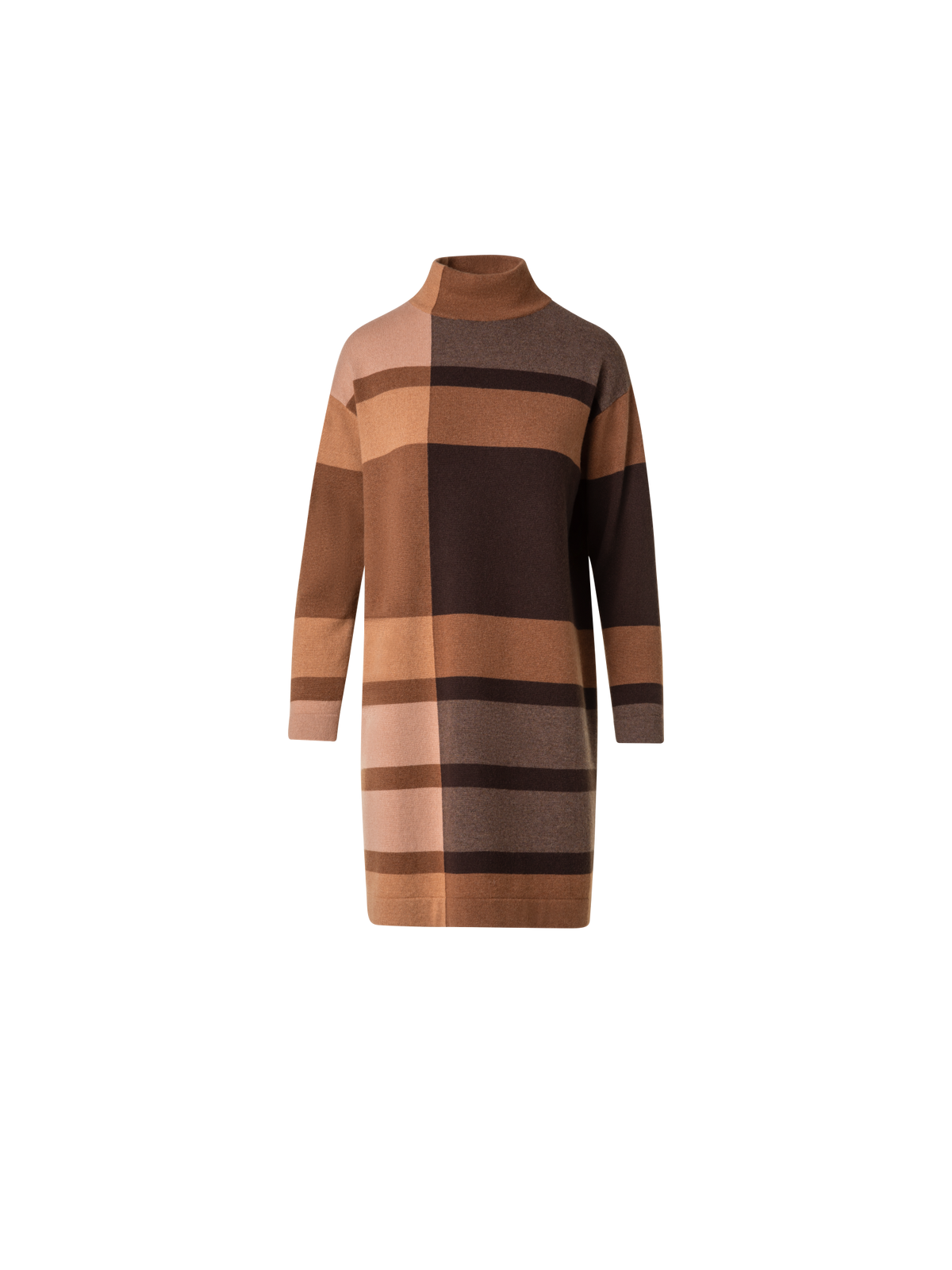 Designer Checked Cashmere Wool Knit Dress - brown - multicolor