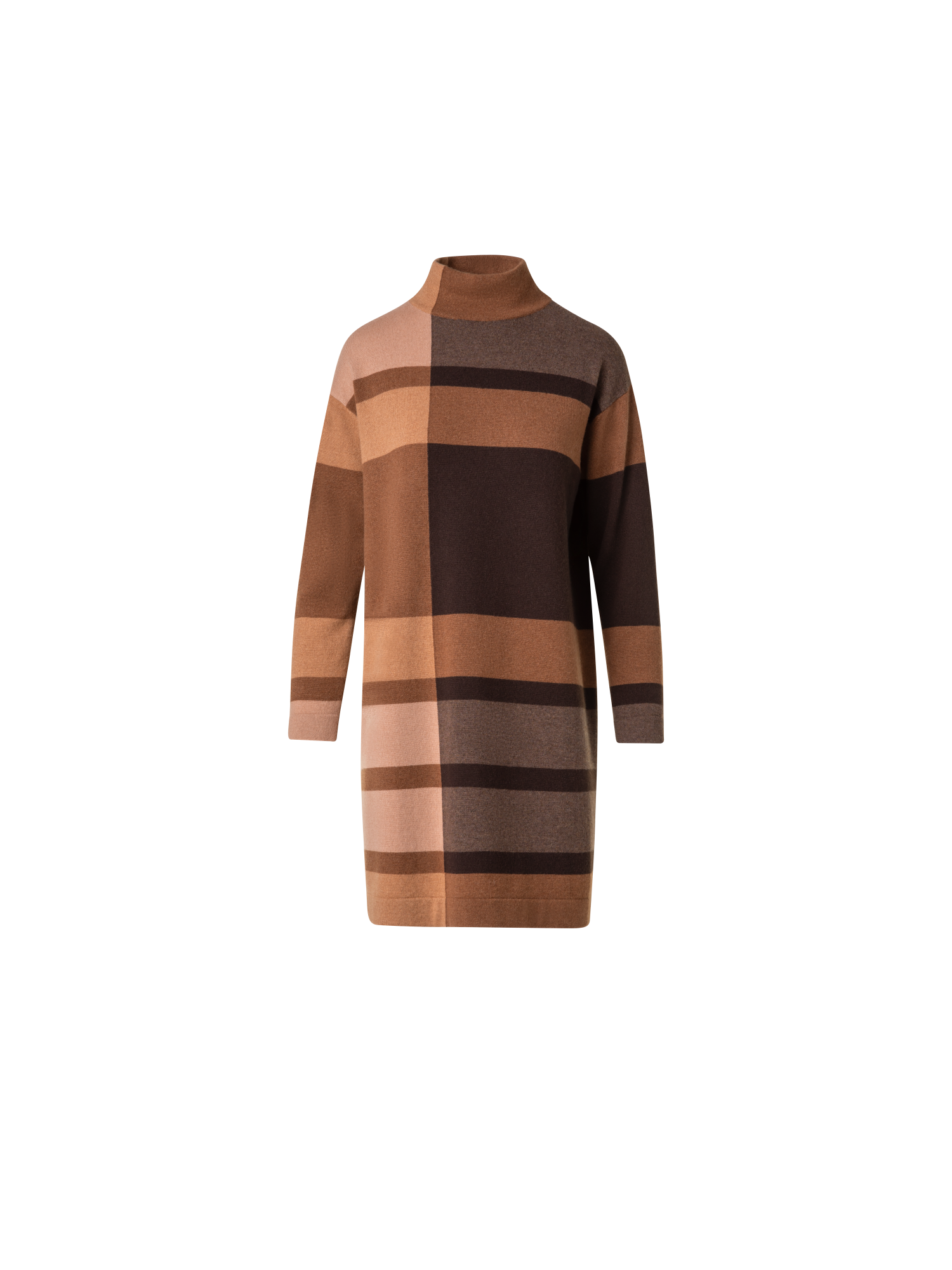 Designer Checked Cashmere Wool Knit Dress - brown - multicolor