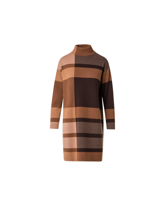 Designer Checked Cashmere Wool Knit Dress - brown - multicolor
