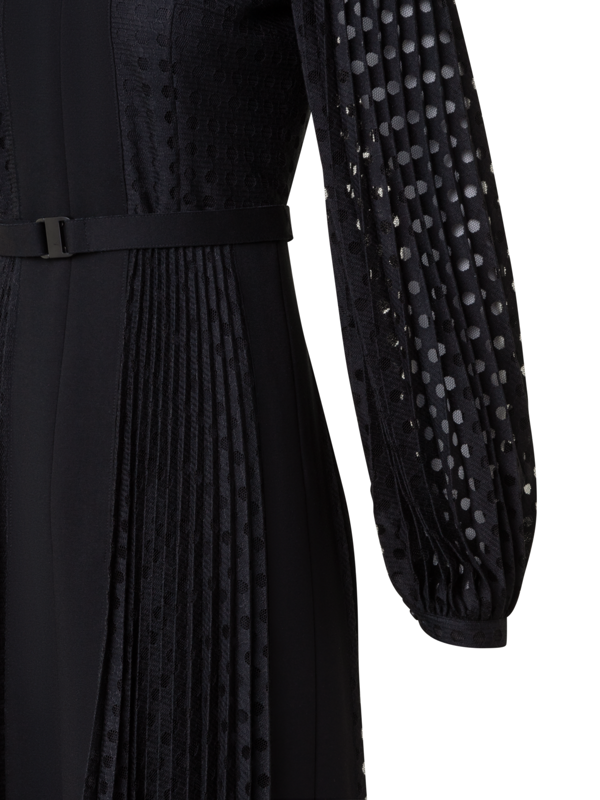 Designer Plisse Midi Dress with Volume Sleeves - black