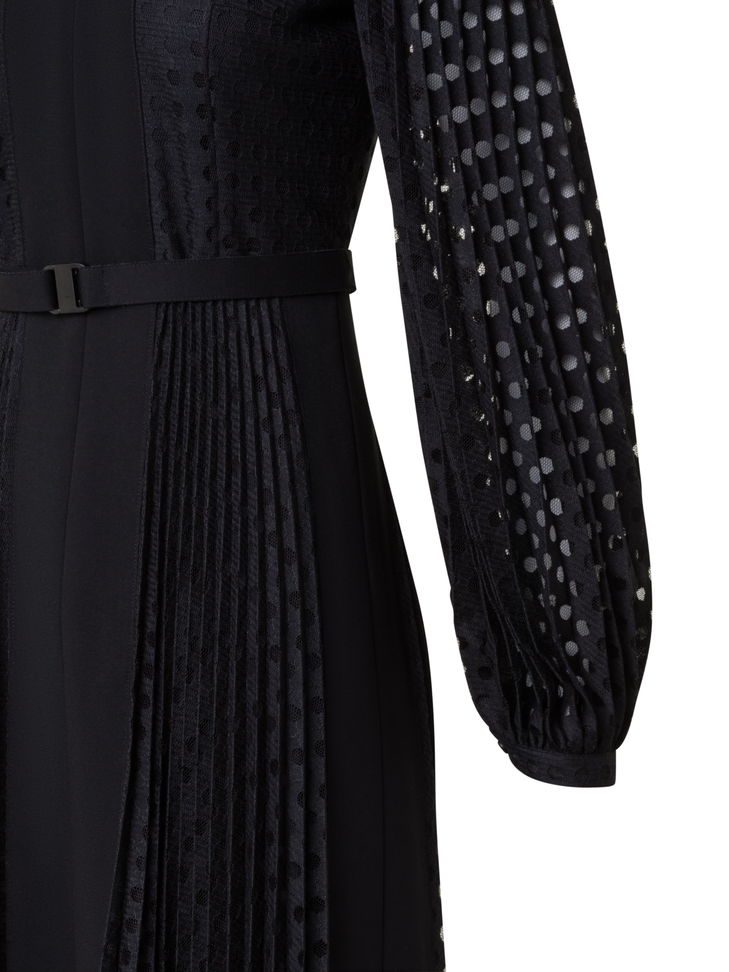 Designer Plisse Midi Dress with Volume Sleeves - black