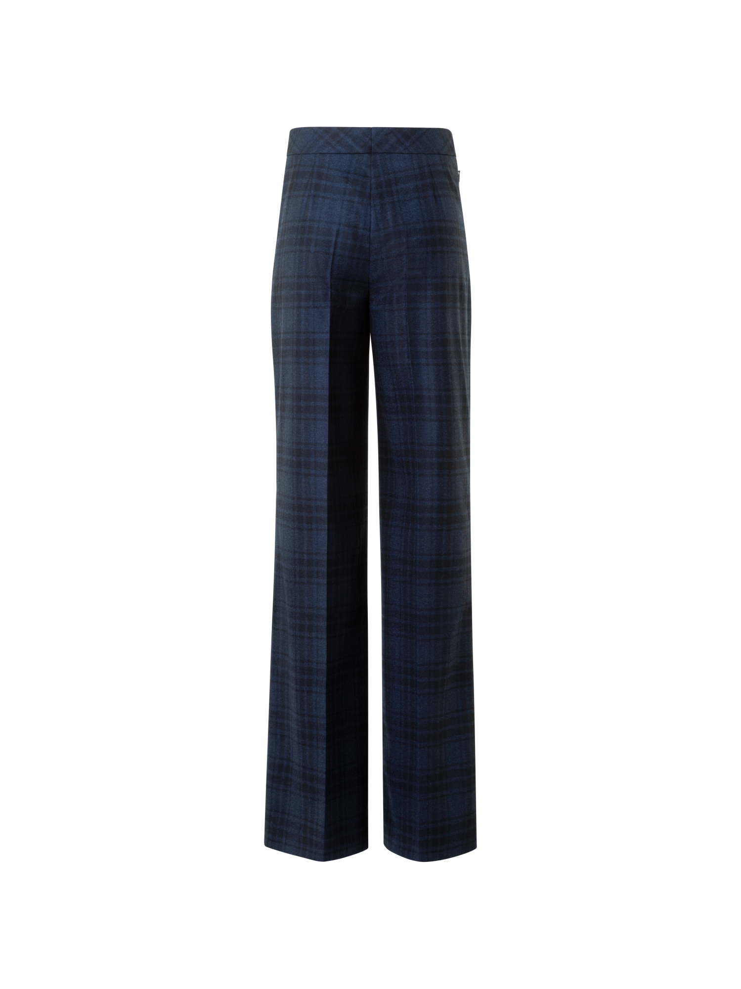 Designer Wide Wool Flannel Plaid Pants - neutral - navy - blue