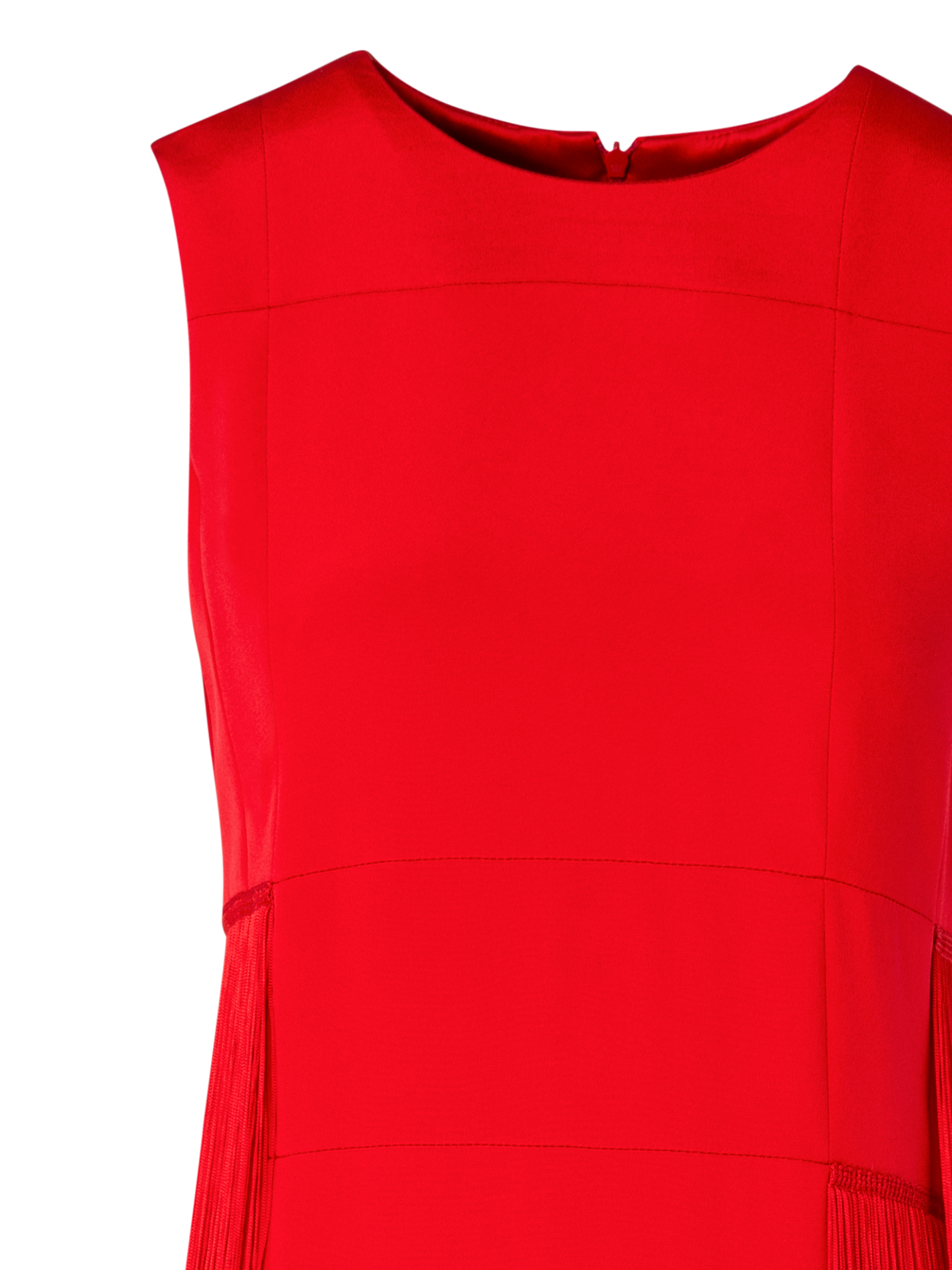 Designer Sleeveless Silk Dress with Fringes - red